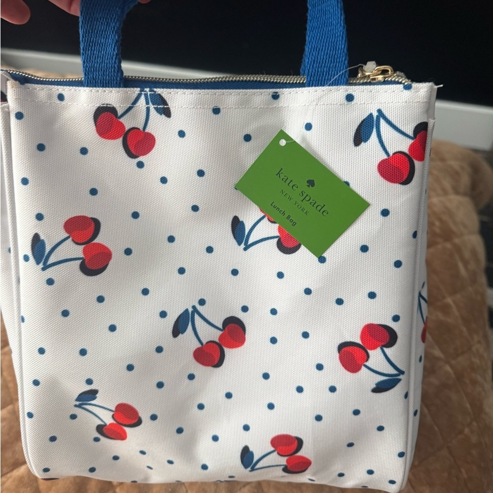 Kate Spade White and Blue Tote Bag with Cherry Print-insulated/mesh pocket too🍒 - Picture 12 of 12